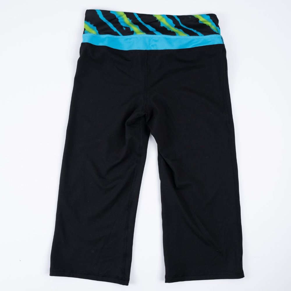 CHAMPION black & neon blue green wide leg crop yoga pants size XS